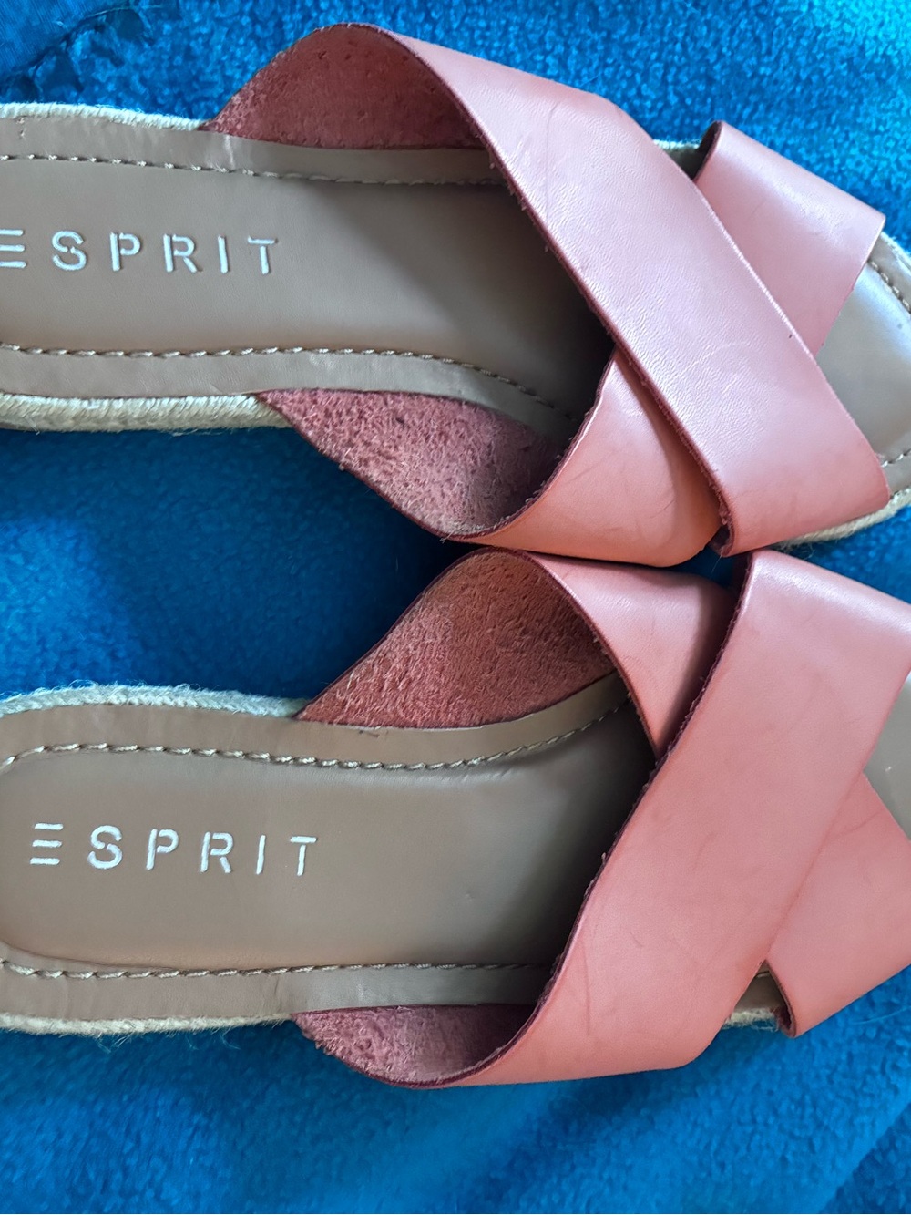 Esprit Coral Cross-Band Slide Sandals genuine leather